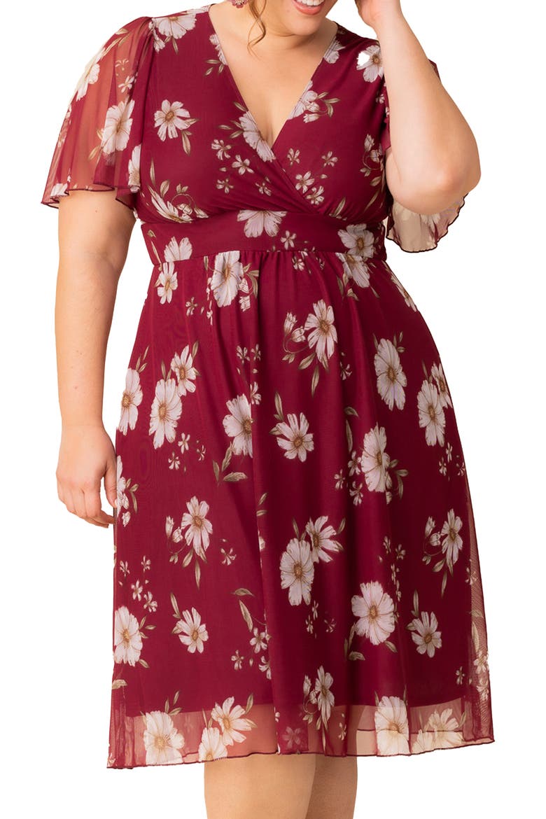 Margot Mesh Cocktail Dress, Alternate, color, RASPBERRY FLORAL PRINT