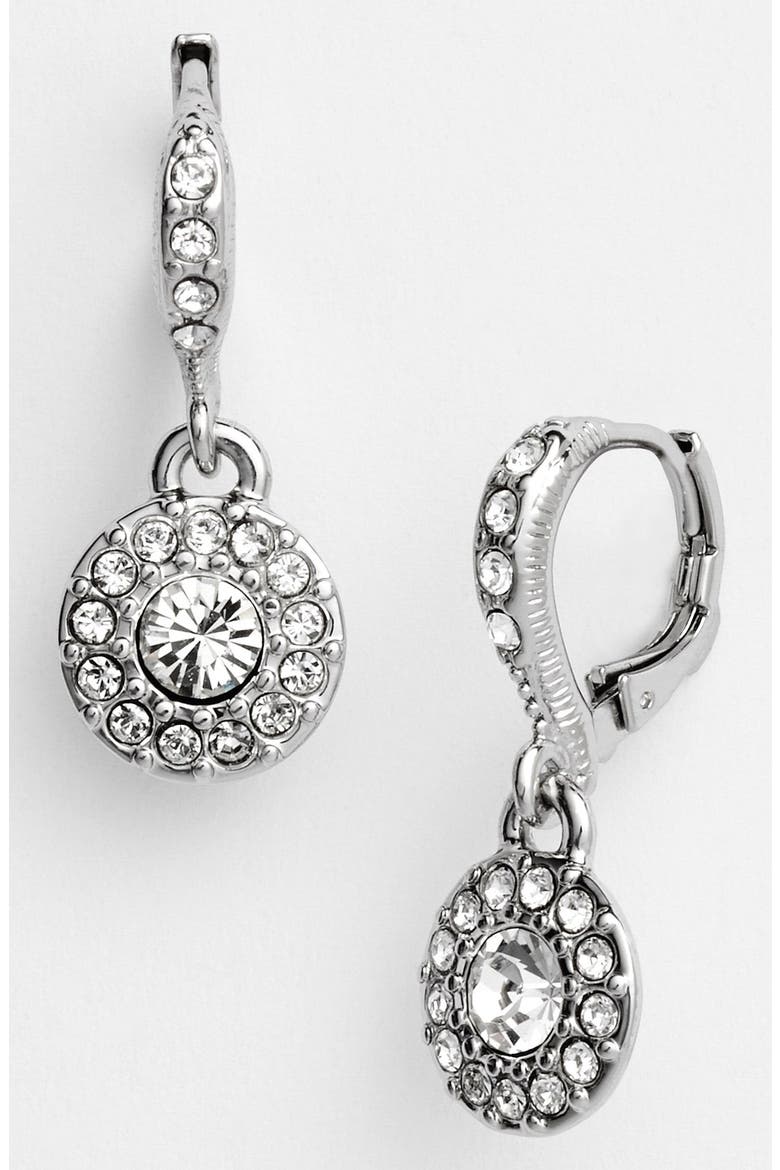 Pavé Drop Earrings, Main, color, SILVER/ CLEAR