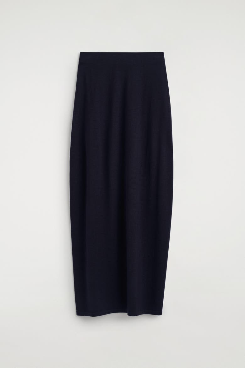 Rounded Merino Wool Midi Skirt, Alternate, color, NAVY