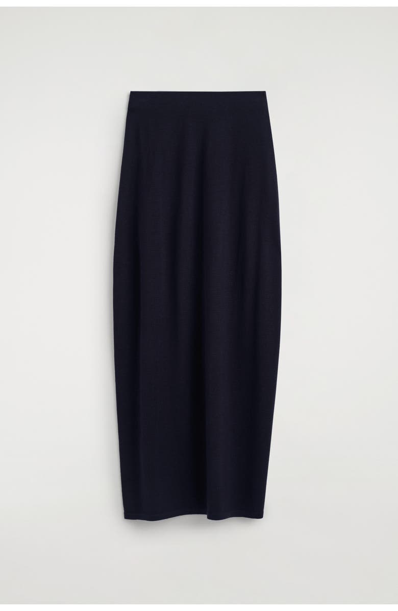 COS Rounded Merino Wool Midi Skirt, Alternate, color, Navy