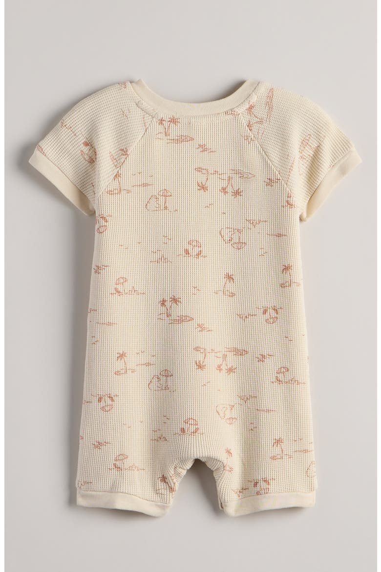 Waffle Knit Henley Romper, Alternate, color, BEIGE SWAN BEACH BEARS