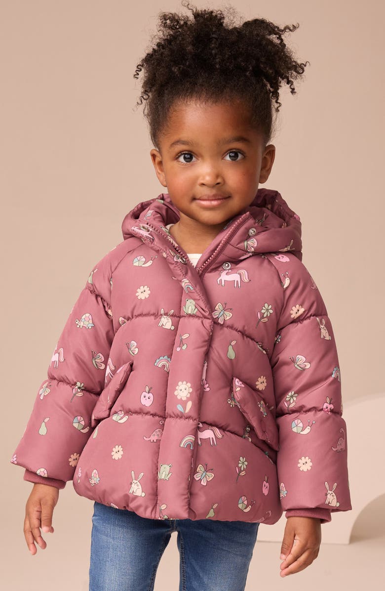 NEXT Kids' Character Hooded Puffer Jacket, Alternate, color, Burgundy