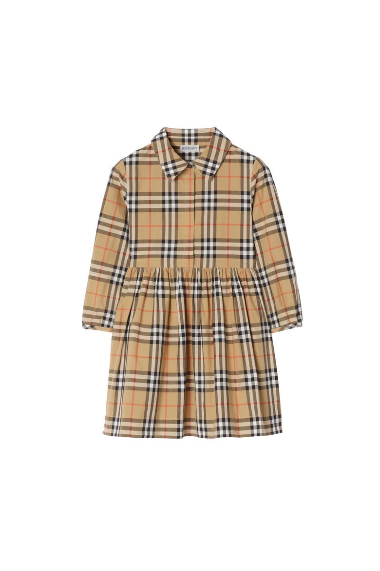 Check Cotton Dress, Main, color, Sand beige