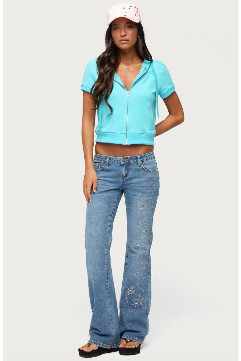 Anola Studded Low Rise Bootcut Jeans, Alternate, color, BLUE-WASHED