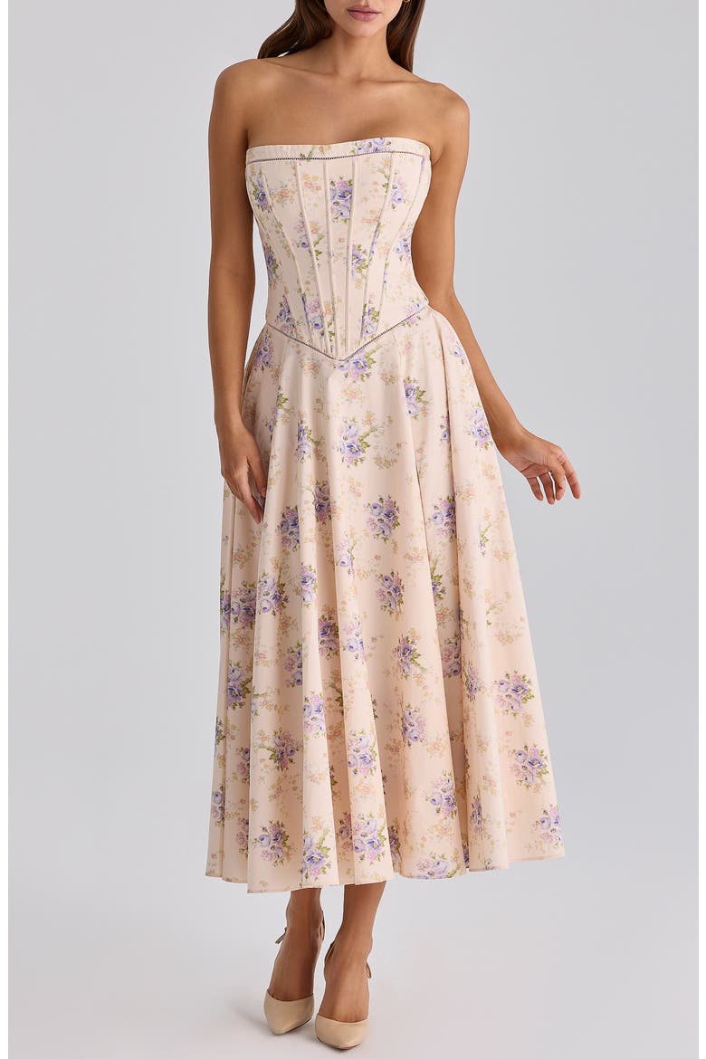 Gina Floral Corset Stretch Cotton Dress, Alternate, color, IVORY SWEET PEONY