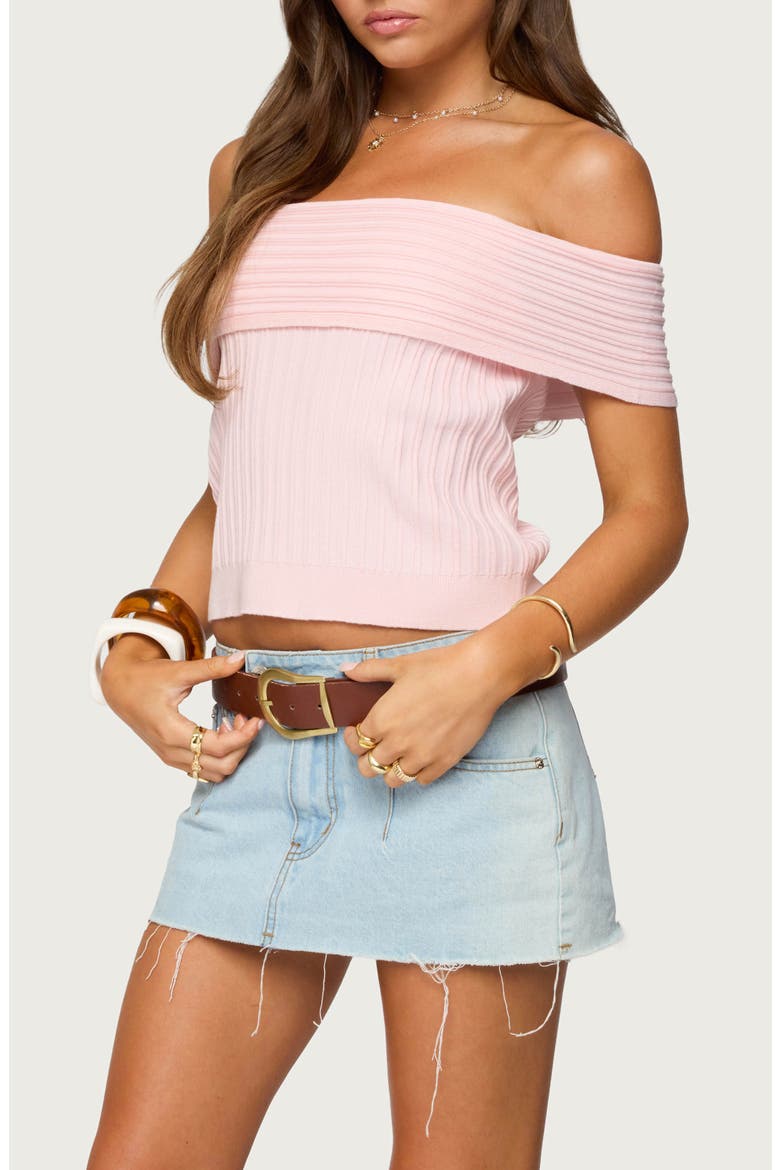 Blythe Foldover Off the Shoulder Rib Top, Alternate, color, LIGHT-PINK