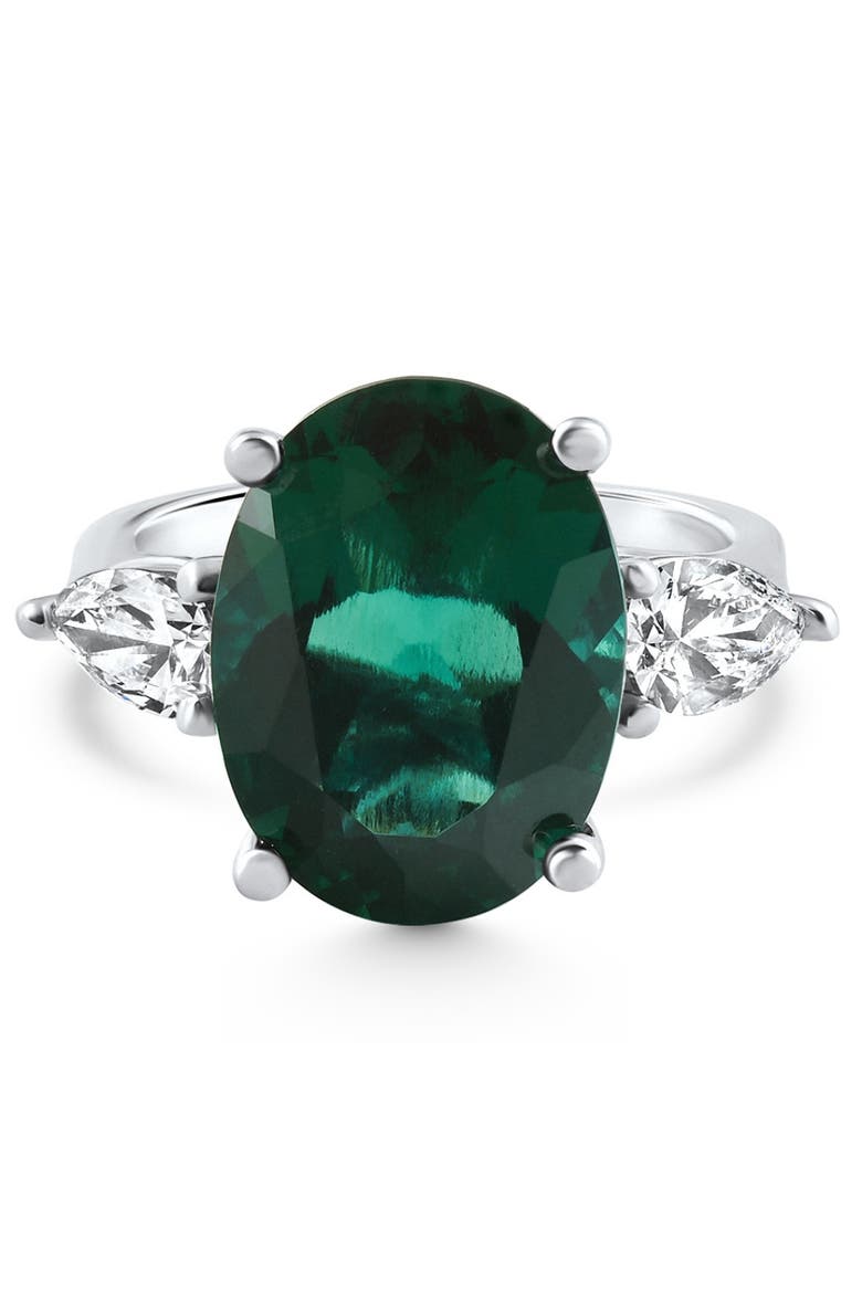 16x12mm Emerald & 1Ct Pear Shape Diamond Ring 14k Gold Lab Grown, Alternate, color, 14k White Gold