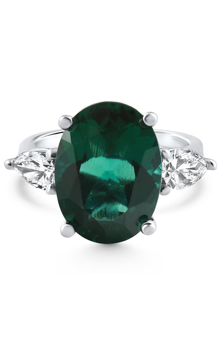 Bliss Diamond 16x12mm Emerald & 1Ct Pear Shape Diamond Ring 14k Gold Lab Grown, Alternate, color, 14K White Gold