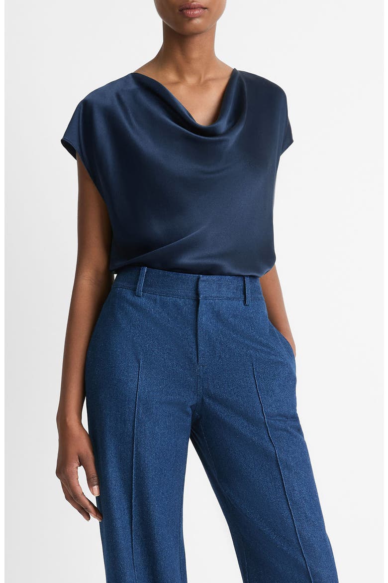 Cowl Neck Silk Blouse, Main, color, COASTAL BLUE