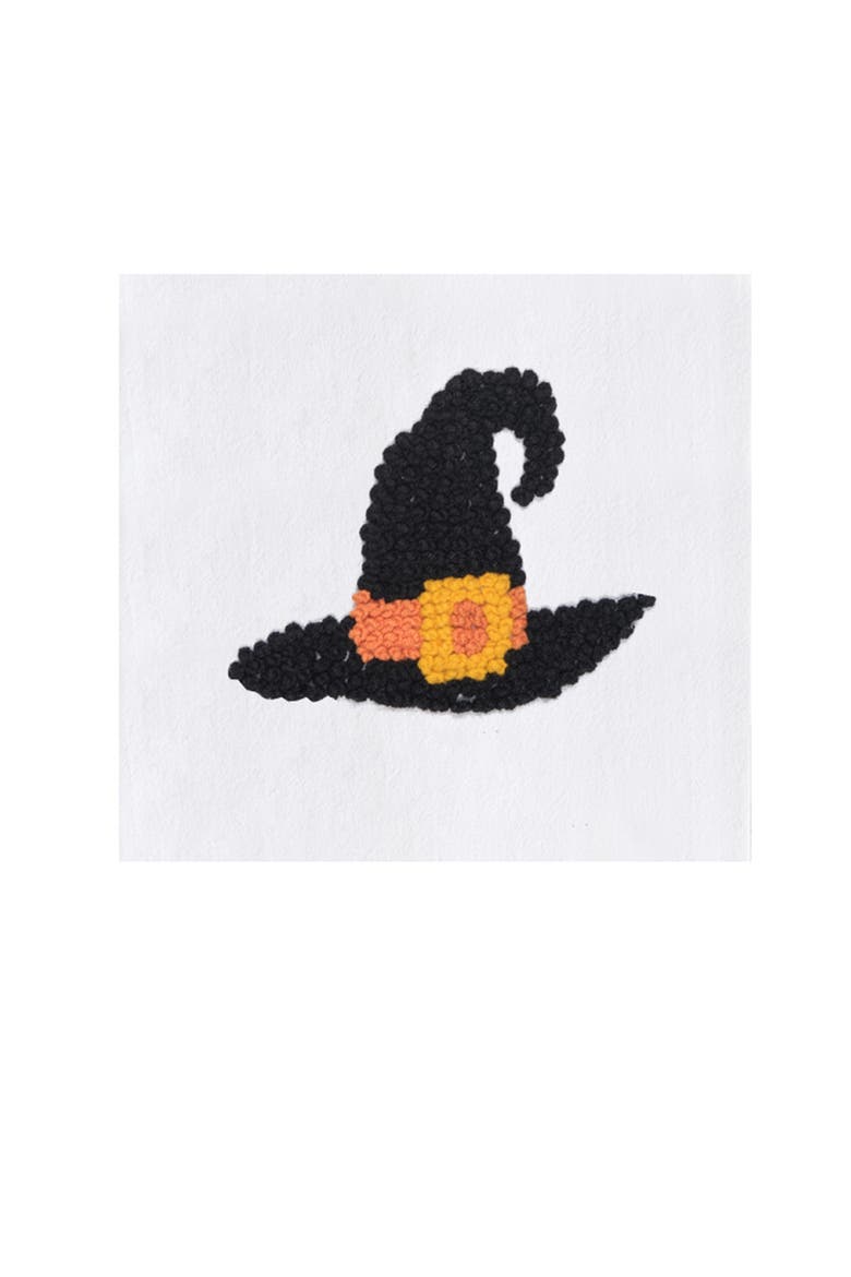 Witch Hat Halloween French Knot Embroidered 100% Cotton Flour Sack Kitchen Dishtowel, Alternate, color, Black