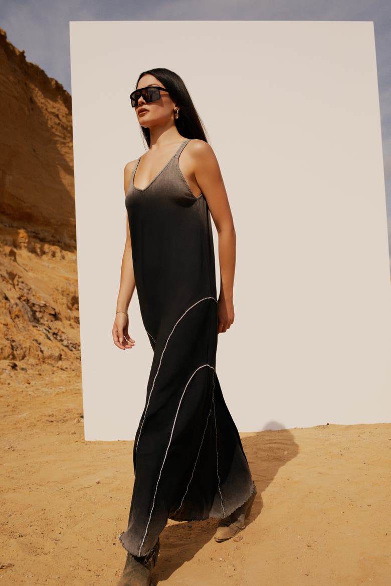 Free Heaven Acid Wash Long Dress, Alternate, color, Black