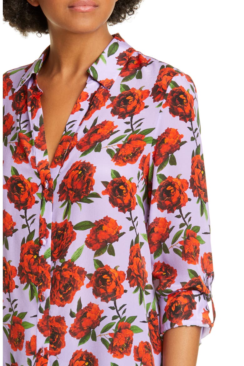 Eloise Roll Sleeve Floral Print Silk Blouse, Alternate, color, LILAS ROSE SCARLET