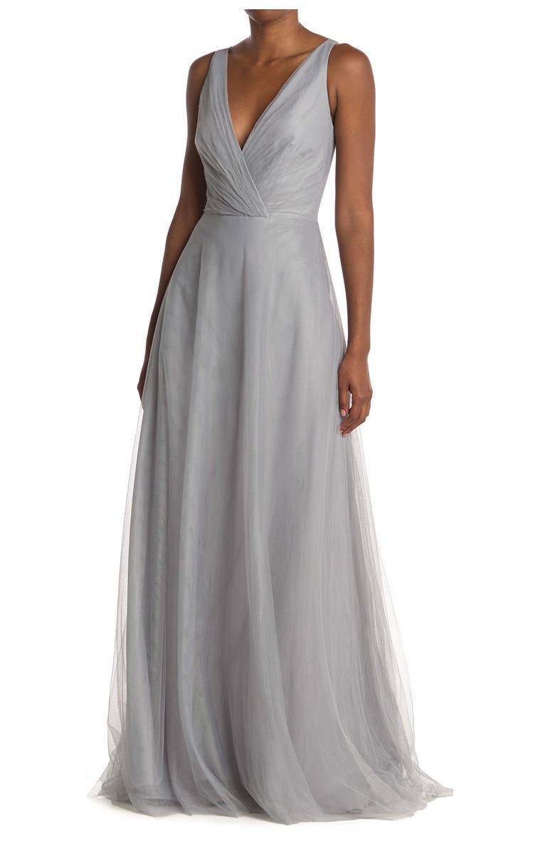 Monique Lhuillier Bridesmaids Back Cutout Pleat Tulle Gown, Alternate, color,
