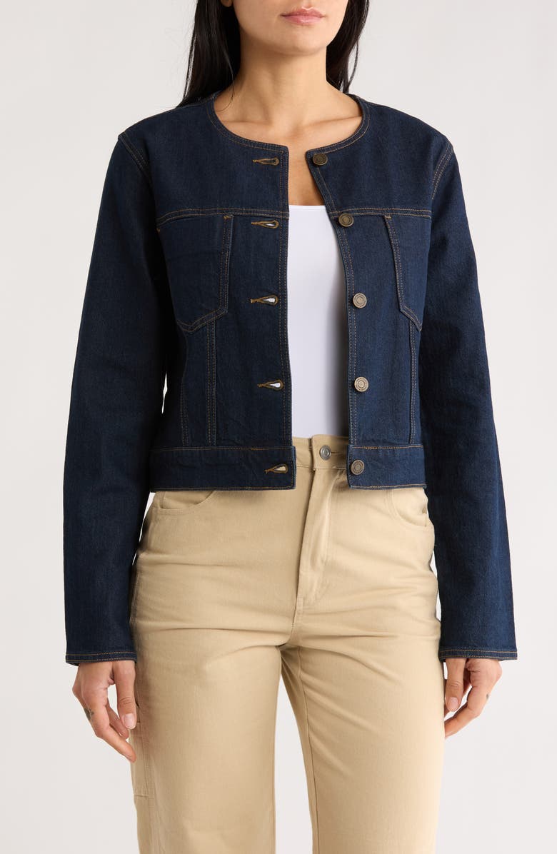 Habitual Collarless Denim Jacket, Main, color, Sea