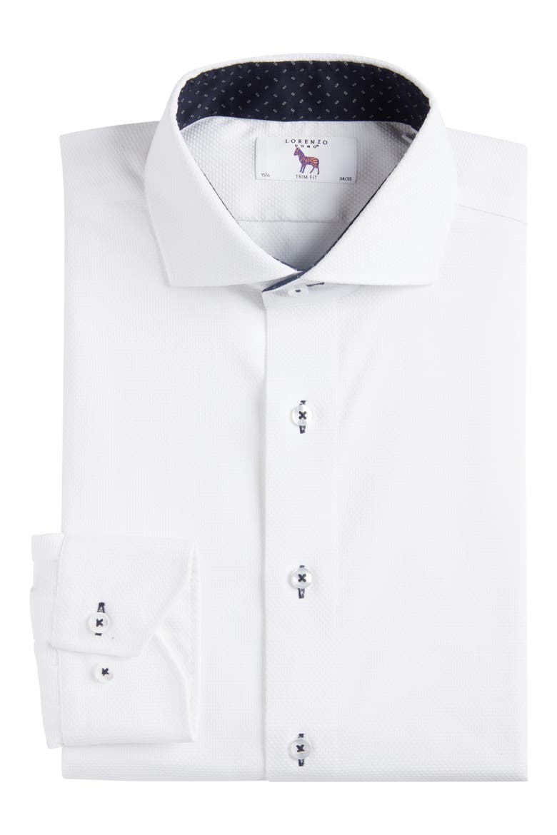 Trim Fit Solid White Textured Stretch Cotton Dress Shirt, Alternate, color, WHITE