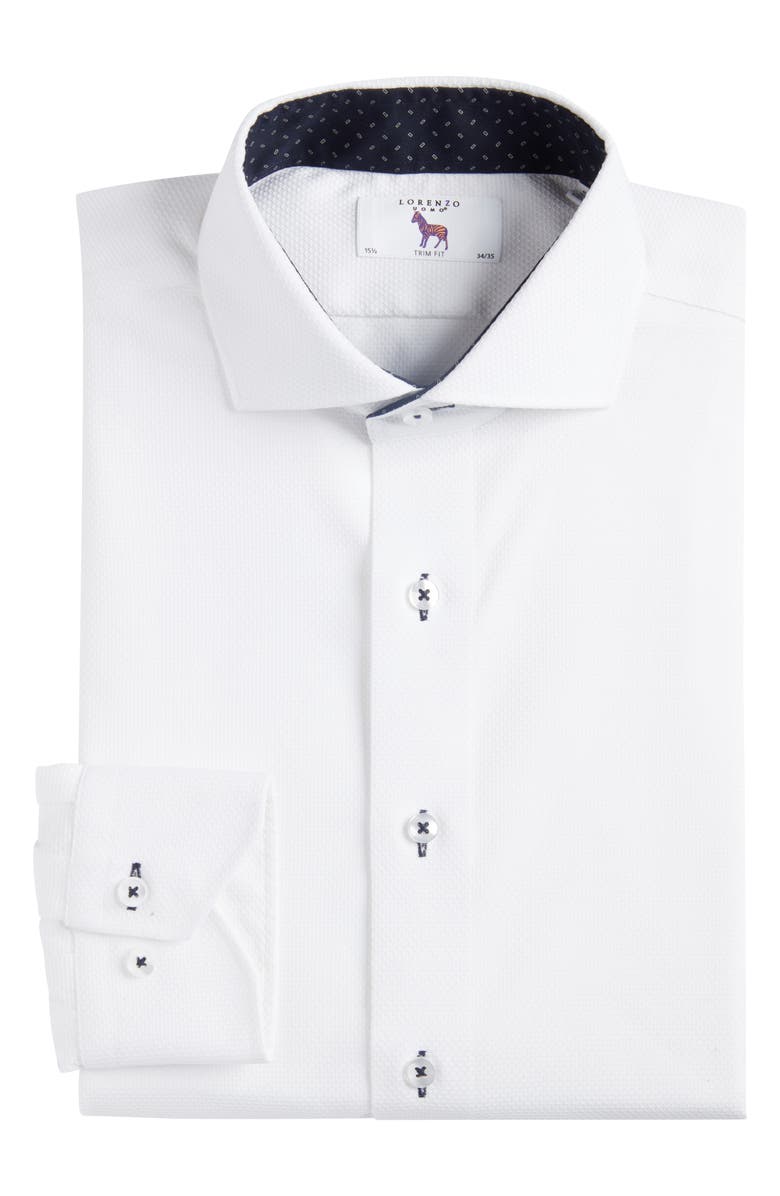 Lorenzo Uomo Trim Fit Solid White Textured Stretch Cotton Dress Shirt, Alternate, color, White