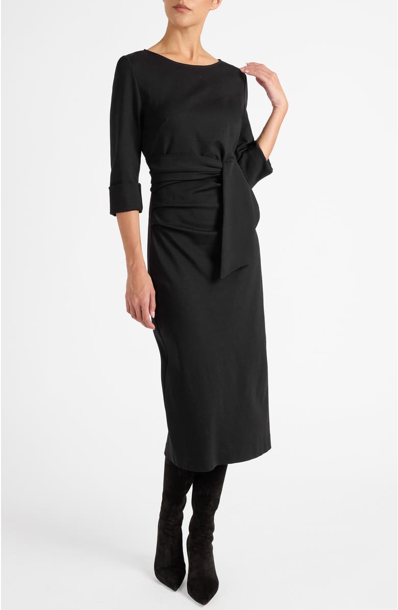Santorelli Trinity Midi Sheath Dress in Punto Milano, Main, color, Black