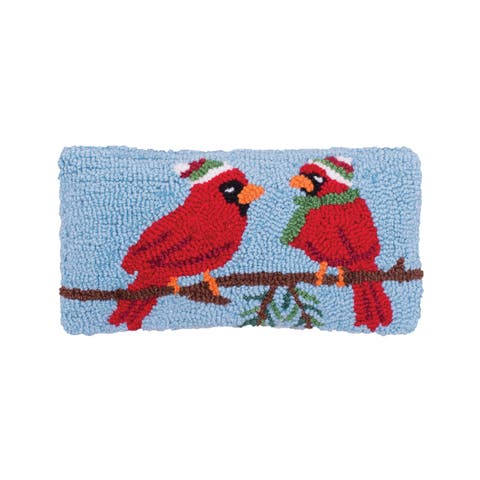 Winter Cardinal Hooked Small/Petite Christmas Holiday Accent Pillow, 6" x 12"