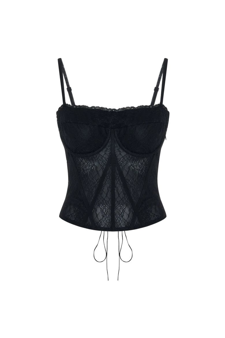 Daydreamers Structured Lace Corset, Main, color, BLACK