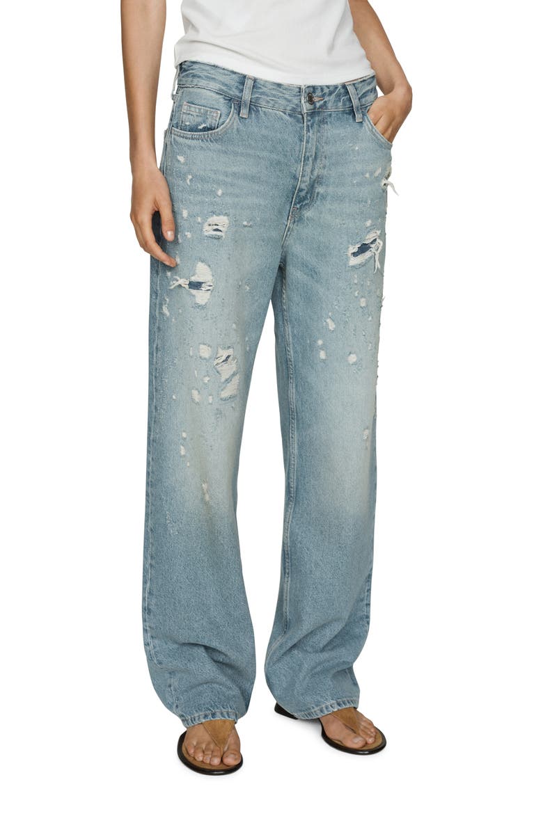 Ripped Straight Leg Jeans, Main, color, MEDIUM BLUE