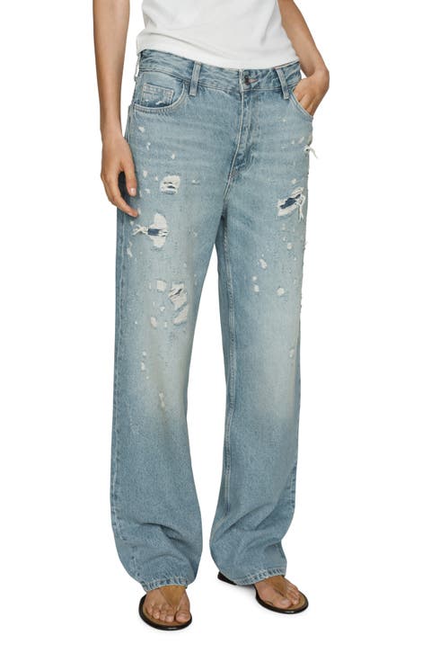 Ripped Straight Leg Jeans
