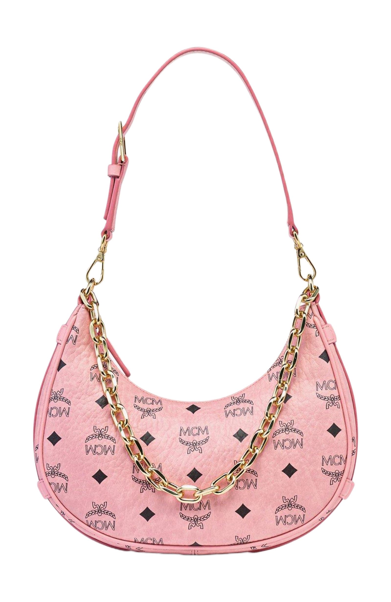 MCM Aren Crescent Hobo Bag in Visetos, Main, color, Pink