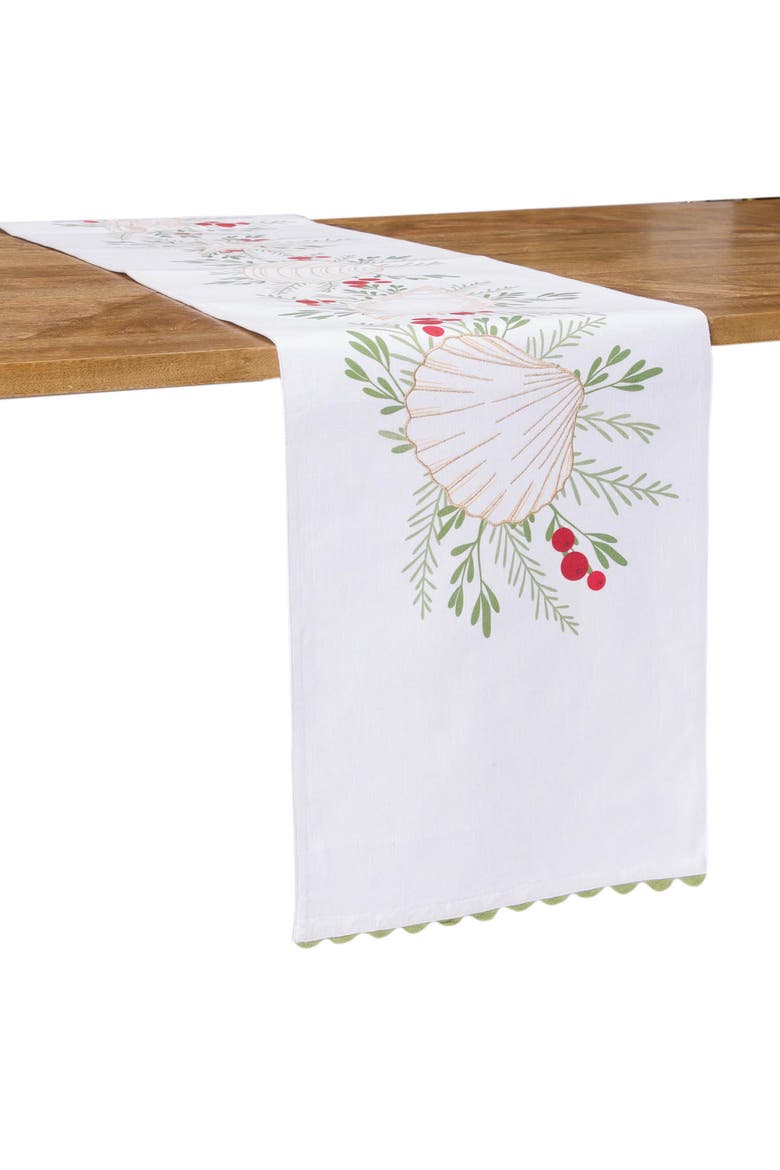Coastal Tidings Coastal Christmas Table Runner 14" x 72", Main, color, Green