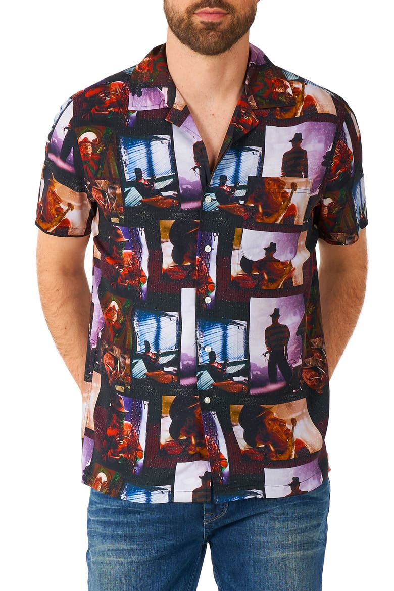 Nightmare on Elm Street Short Sleeve Button-Up Shirt, Main, color, BLACK
