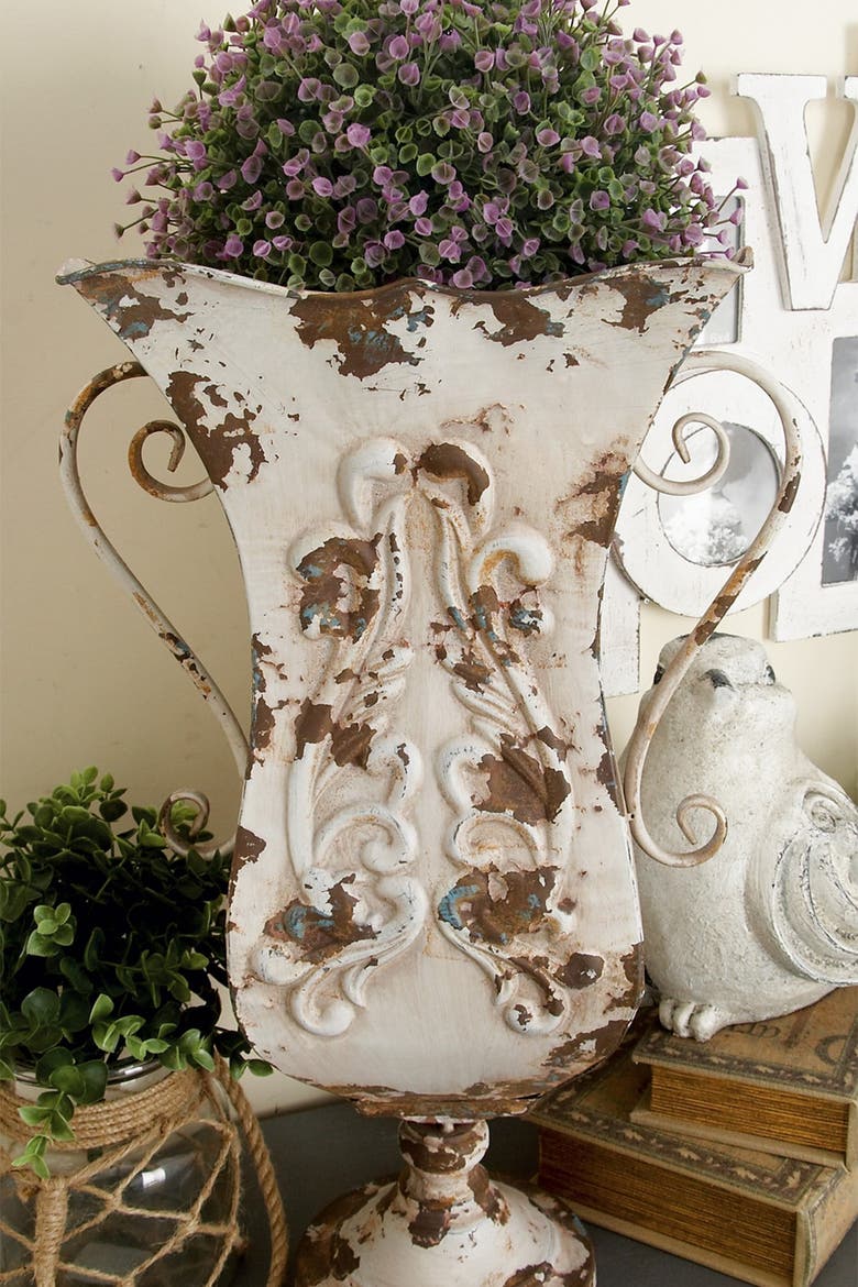 Beige Metal Distressed Vase, Alternate, color, BEIGE