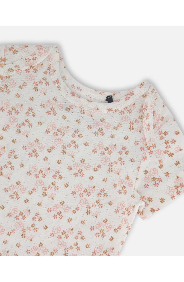 Deux par Deux Baby Girl's Organic Cotton Pointelle Bodysuit Printed White And Pink Flowers, Alternate, color, 