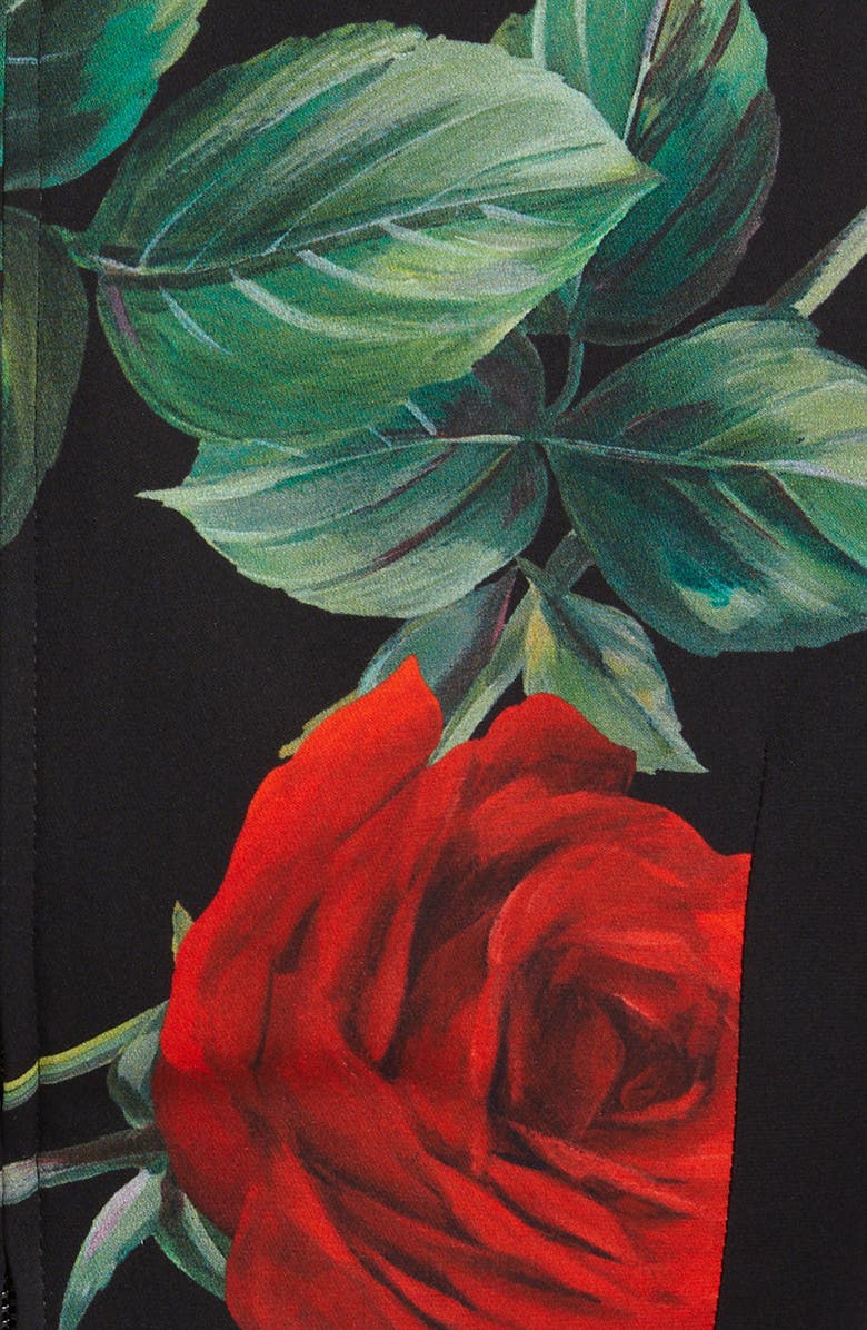 Dolce&Gabbana Rose Print Mock Neck Stretch Silk Crop Top, Alternate, color, 