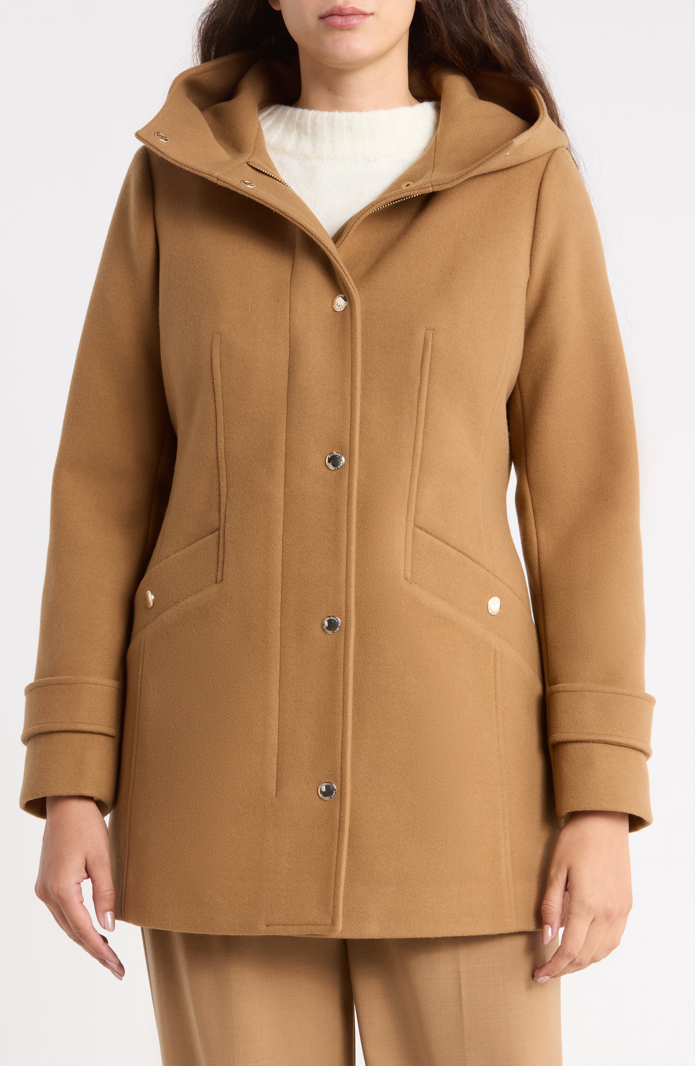 Faux Wool Zip Coat with Hood