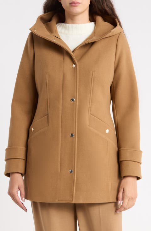Faux Wool Zip Coat with Hood