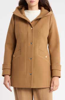 Faux Wool Zip Coat with Hood