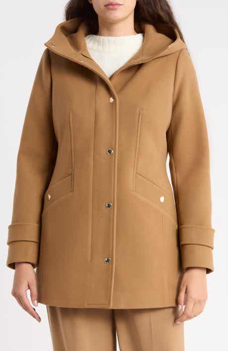 Faux Wool Zip Coat with Hood
