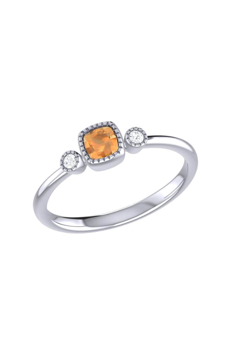 LuvMyJewelry Cushion Cut Citrine & Diamond Birthstone Ring in 14K Gold, Main, color, White Gold