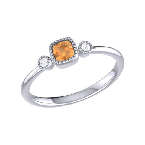 Cushion Cut Citrine & Diamond Birthstone Ring in 14K Gold