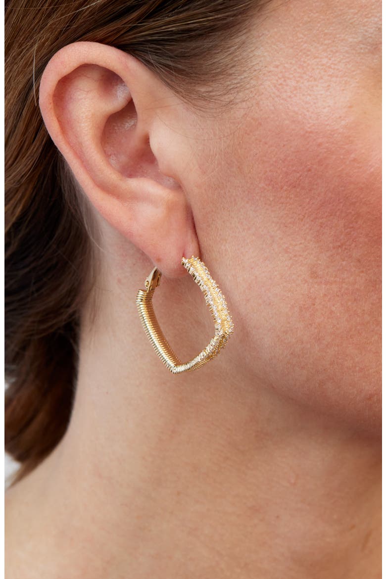 18k Gold Plated Square Sparkle Hoop Earrings, Alternate, color, YELLOW