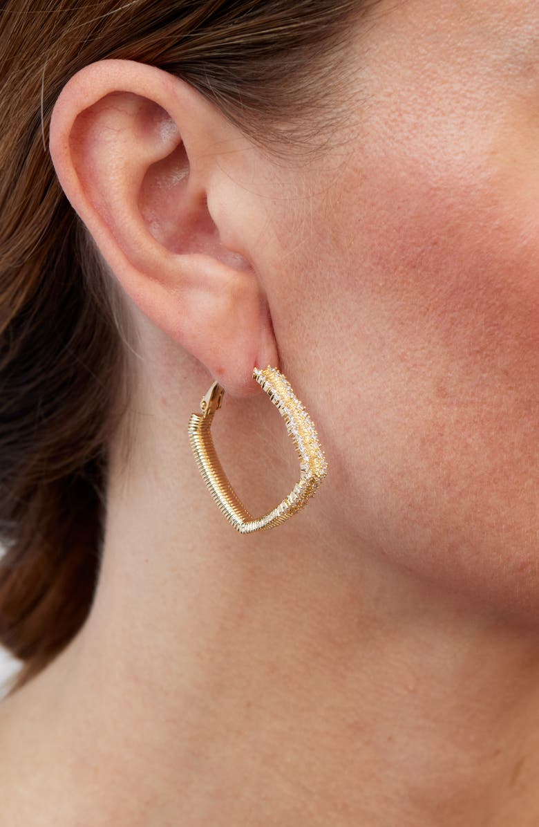 SAVVY CIE JEWELS 18k Gold Plated Square Sparkle Hoop Earrings, Alternate, color, Yellow