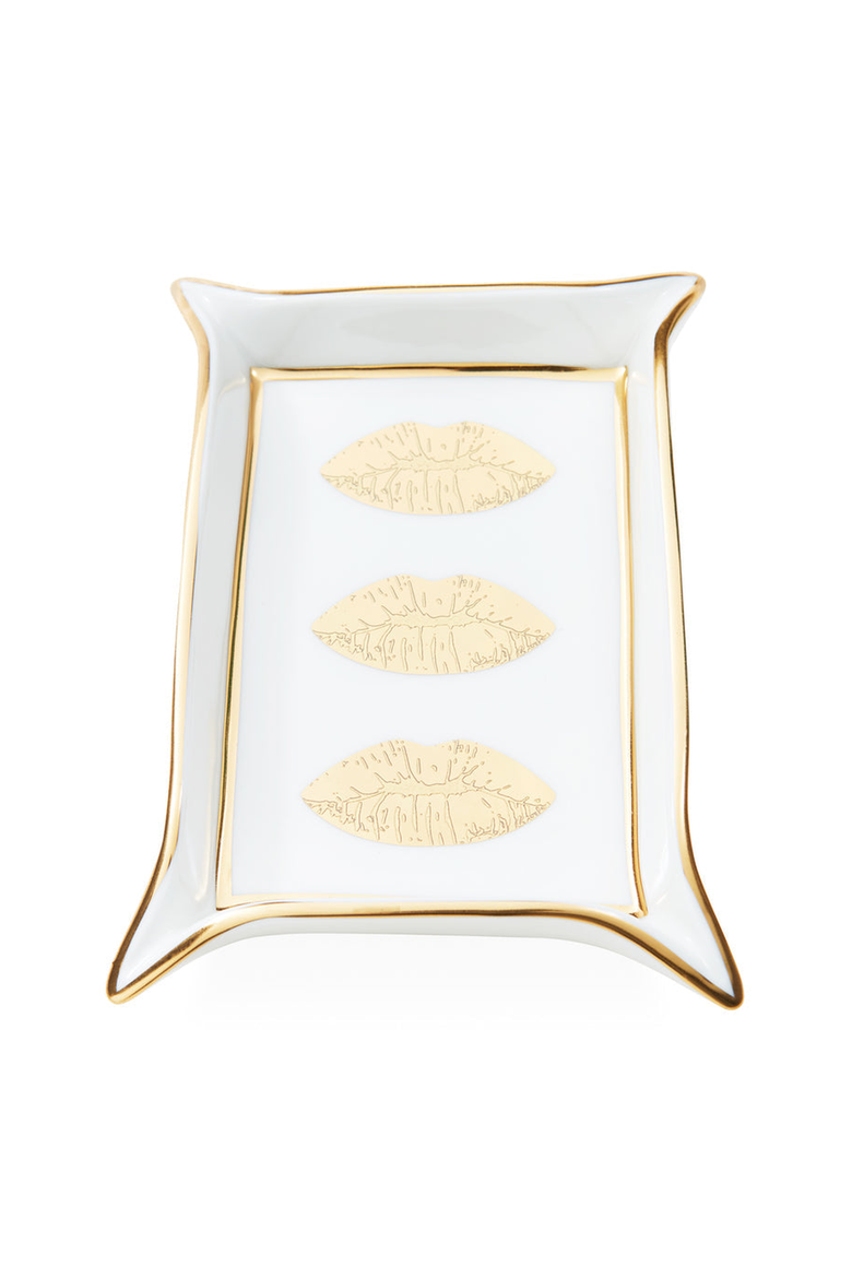 Lips Valet Tray, Main, color, White / Gold