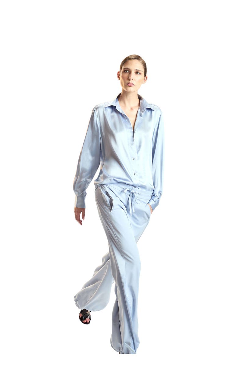 Cynthia Rowley Silk Button Up Shirt, Main, color, Blue