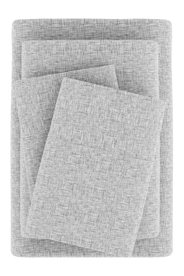 HOME SPUN Premium Ultra Soft Chambray Style Pattern 4-Piece Bed Sheets Set, Alternate, color, LIGHT GRAY