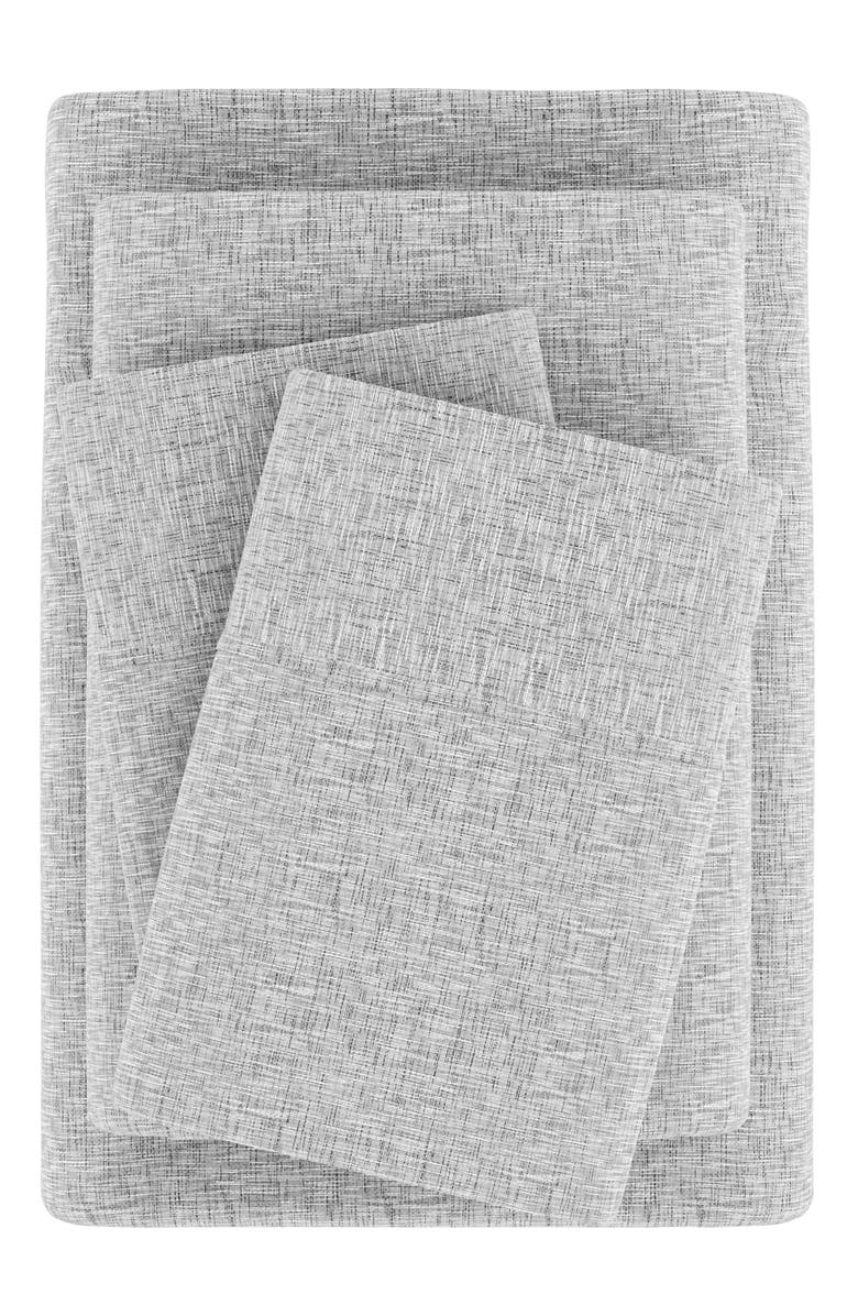 HOMESPUN HOME SPUN Premium Ultra Soft Chambray Style Pattern 4-Piece Bed Sheets Set, Alternate, color, Light Gray