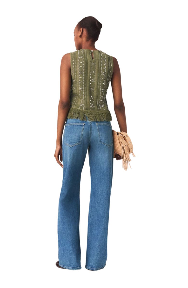 maje Fringed rhinestone flower top, Alternate, color, Khaki