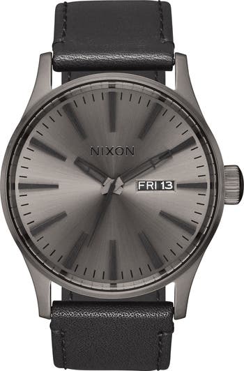 Nixon The Sentry Leather Strap Watch, 42mm | Nordstrom