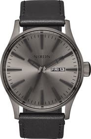 Nixon The Sentry Leather Strap Watch, 42mm
