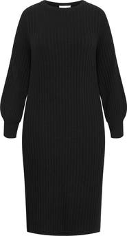 City Chic Sarah Long Sleeve Rib Sweater Midi Dress