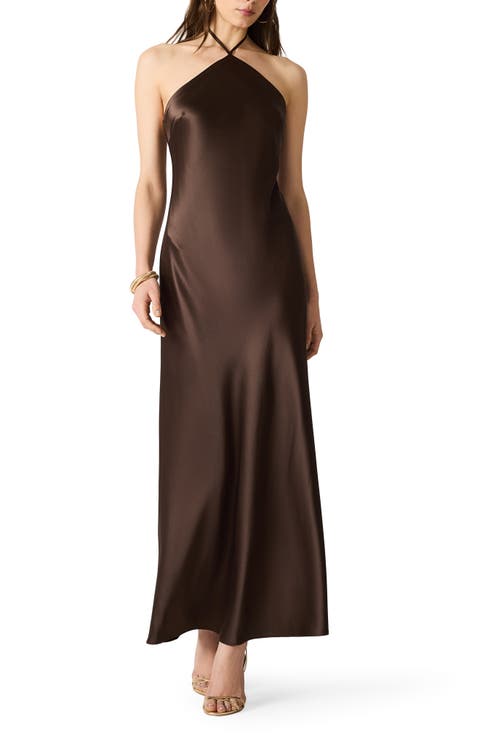 Floral Halter Satin Maxi Dress