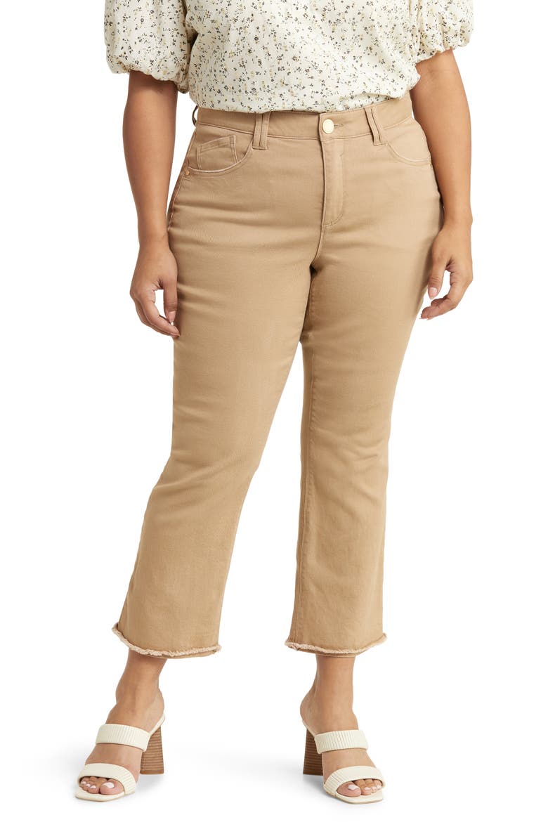 Frayed High Waist Ankle Slim Straight Leg Pants (Nordstrom Exclusive), Main, color, WARM SAND