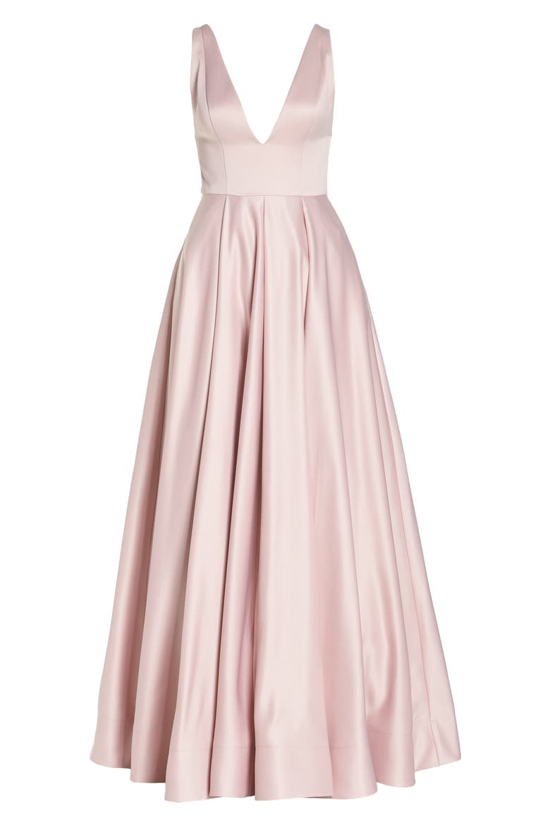 Plunging V-Neck Ballgown, Alternate, color, BLUSH